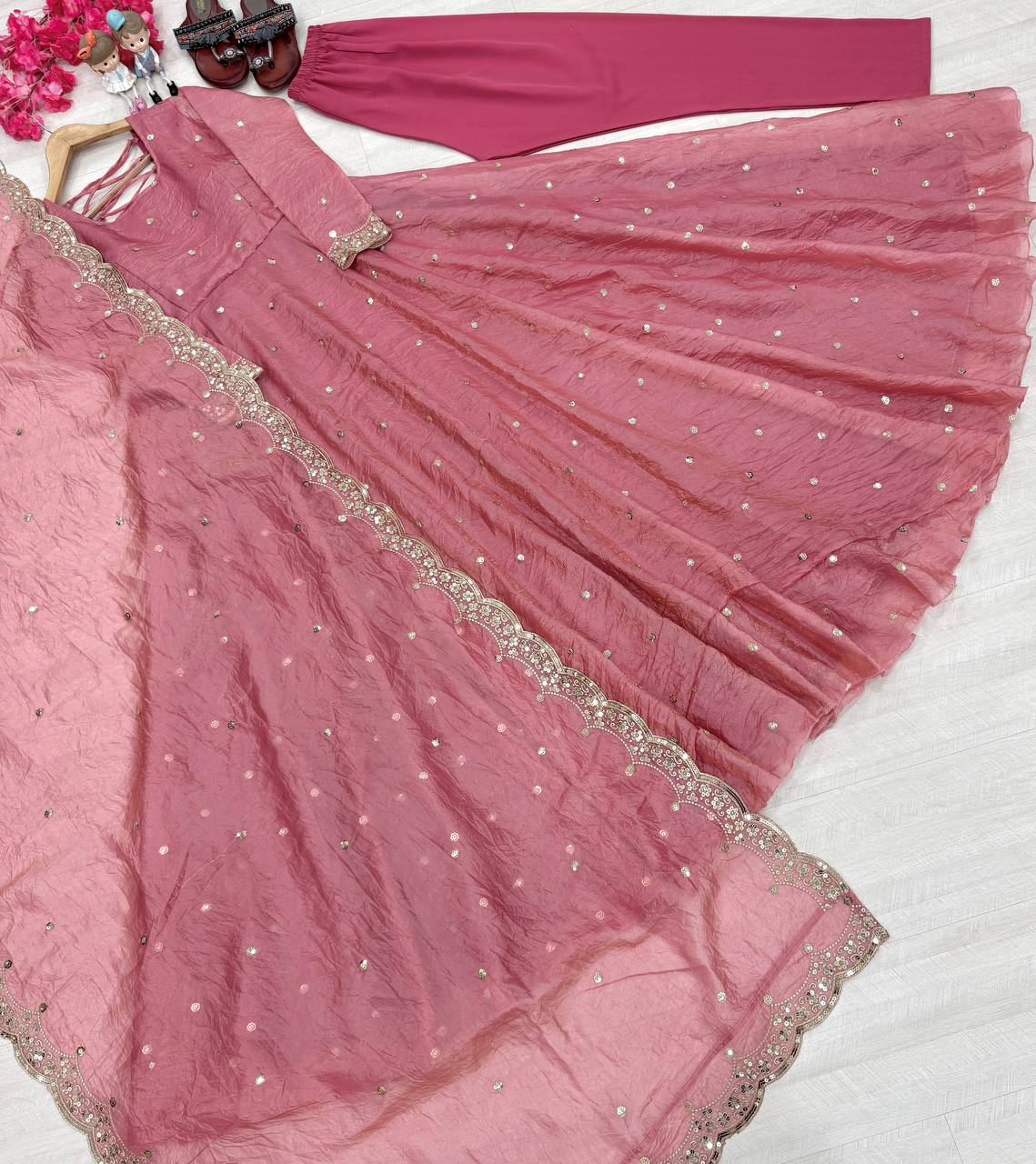 Adorable Sequence Work Pink Color Gown