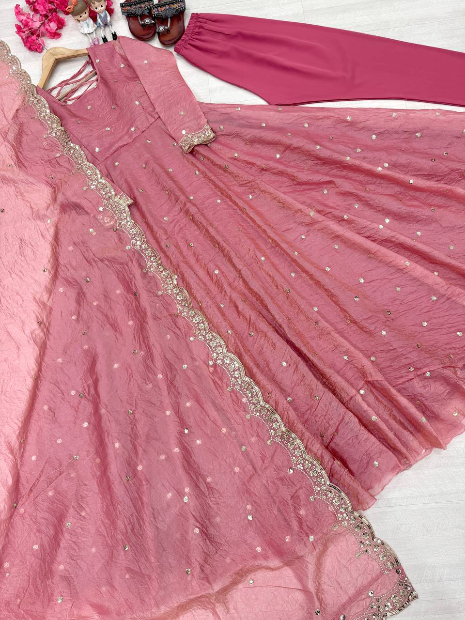 Adorable Sequence Work Pink Color Gown