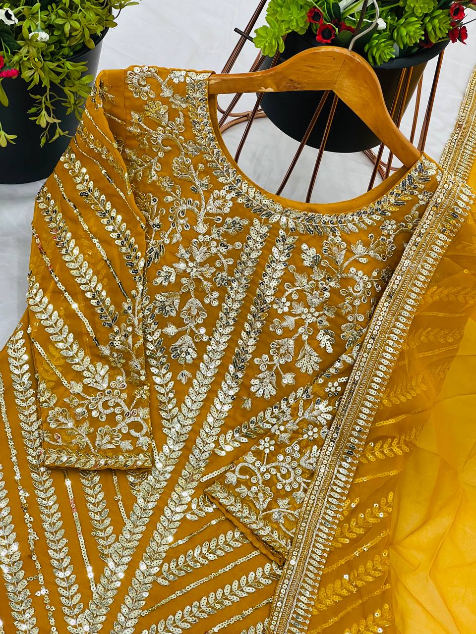 Haldi Wear Georgette Sequence Work Yellow Color Sharara Suit