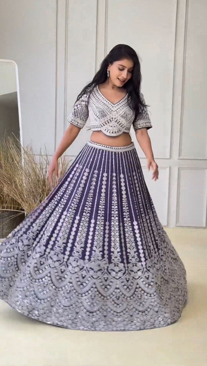 Bridal Gorgette Sequnce Work Purple Color Lehenga Choli