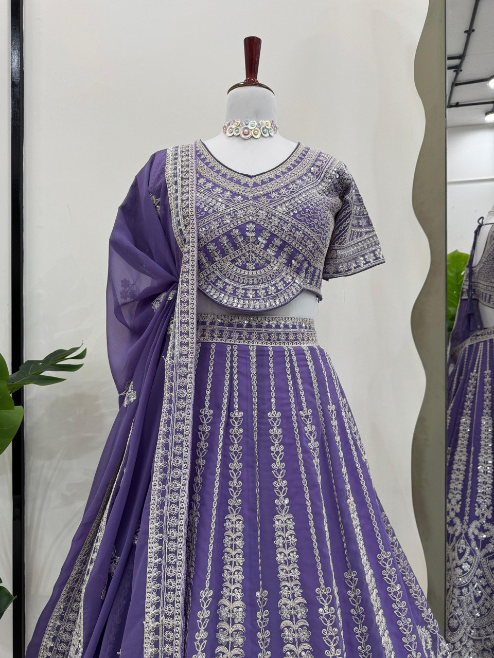 Bridal Gorgette Sequnce Work Purple Color Lehenga Choli