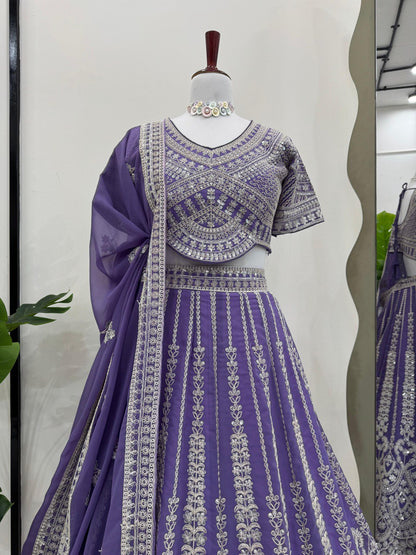 Bridal Gorgette Sequnce Work Purple Color Lehenga Choli