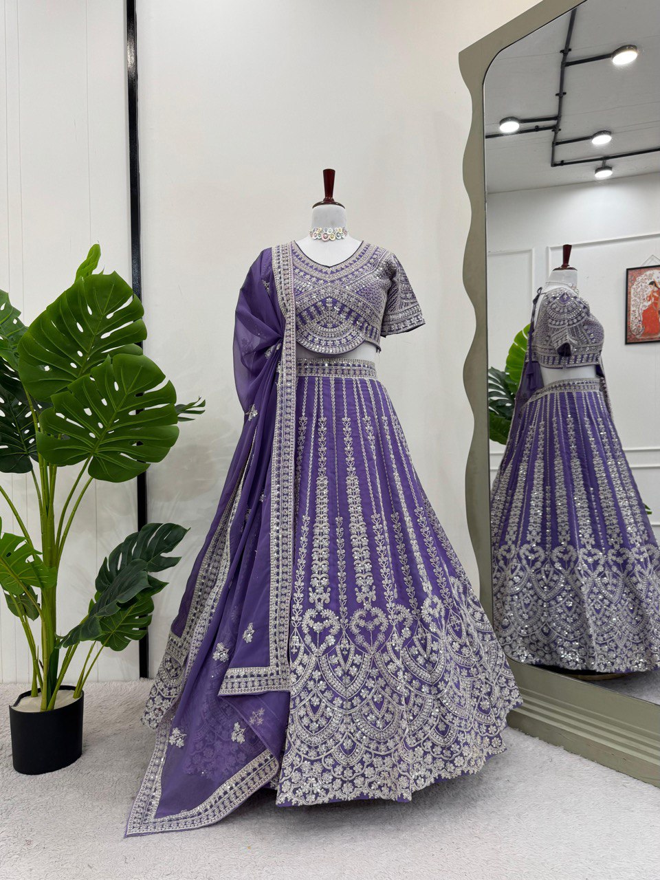 Bridal Gorgette Sequnce Work Purple Color Lehenga Choli