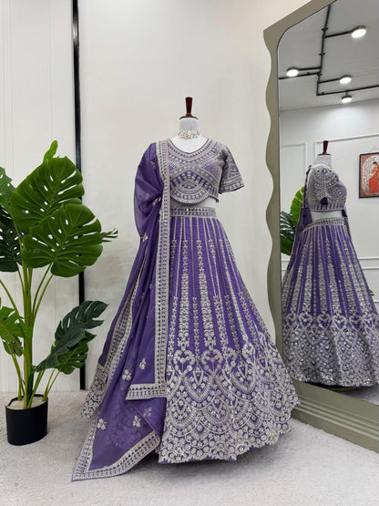 Bridal Gorgette Sequnce Work Purple Color Lehenga Choli