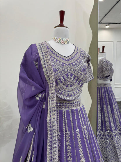 Bridal Gorgette Sequnce Work Purple Color Lehenga Choli