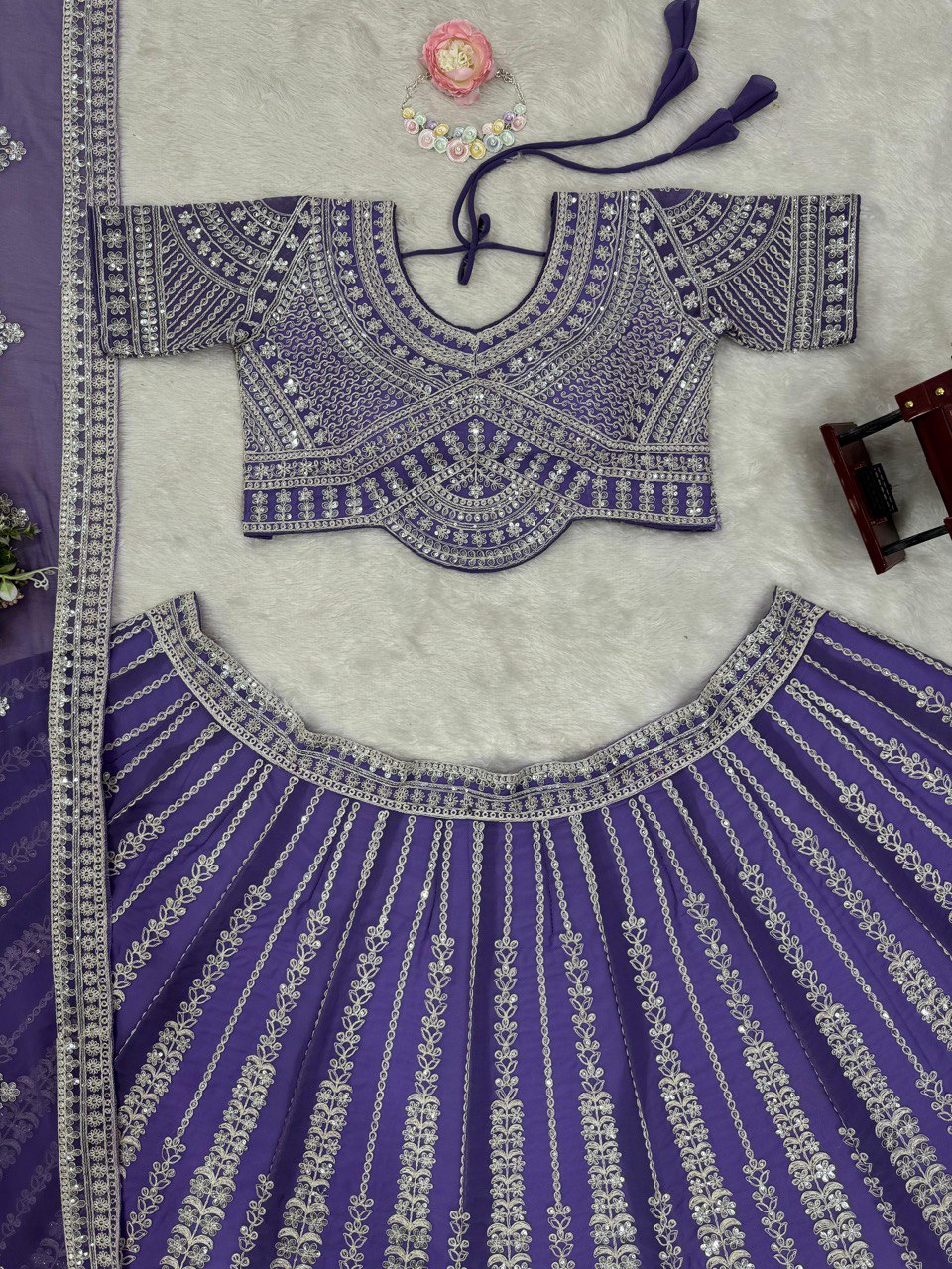Bridal Gorgette Sequnce Work Purple Color Lehenga Choli