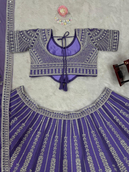 Bridal Gorgette Sequnce Work Purple Color Lehenga Choli