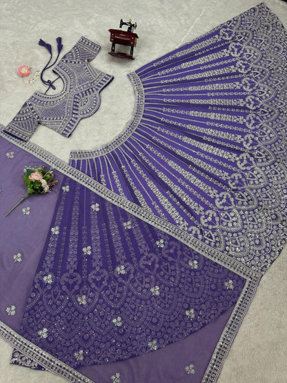Bridal Gorgette Sequnce Work Purple Color Lehenga Choli