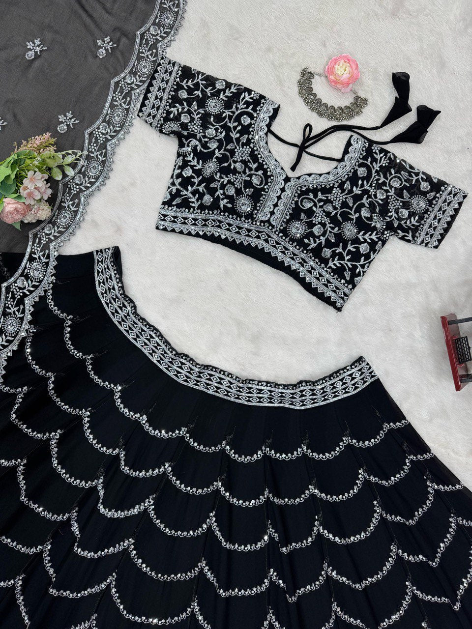 Awesome Gorgette Black Color Lehenga Choli