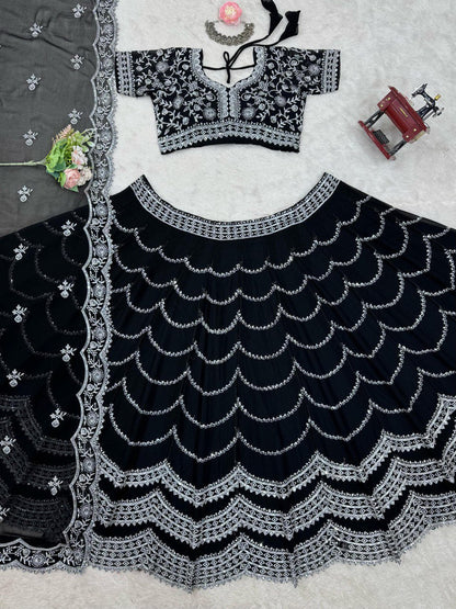 Awesome Gorgette Black Color Lehenga Choli
