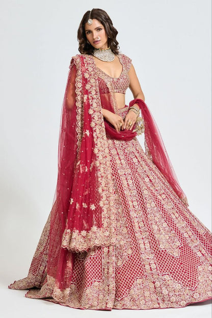 Exotic Malai Satin Jari Work Bridal Red Color Lehenga Choli