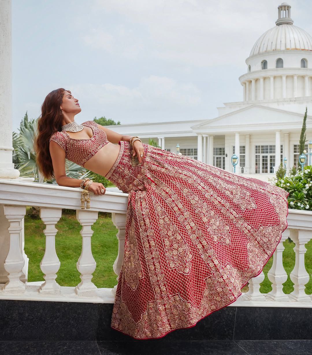 Exotic Malai Satin Jari Work Bridal Red Color Lehenga Choli