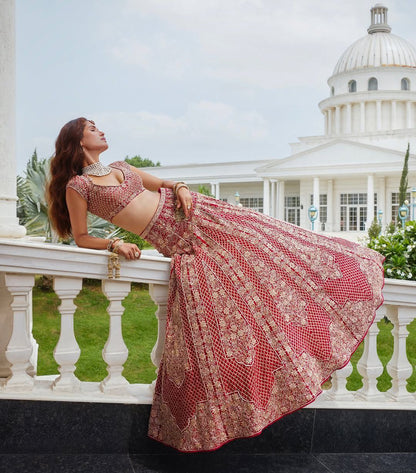 Exotic Malai Satin Jari Work Bridal Red Color Lehenga Choli