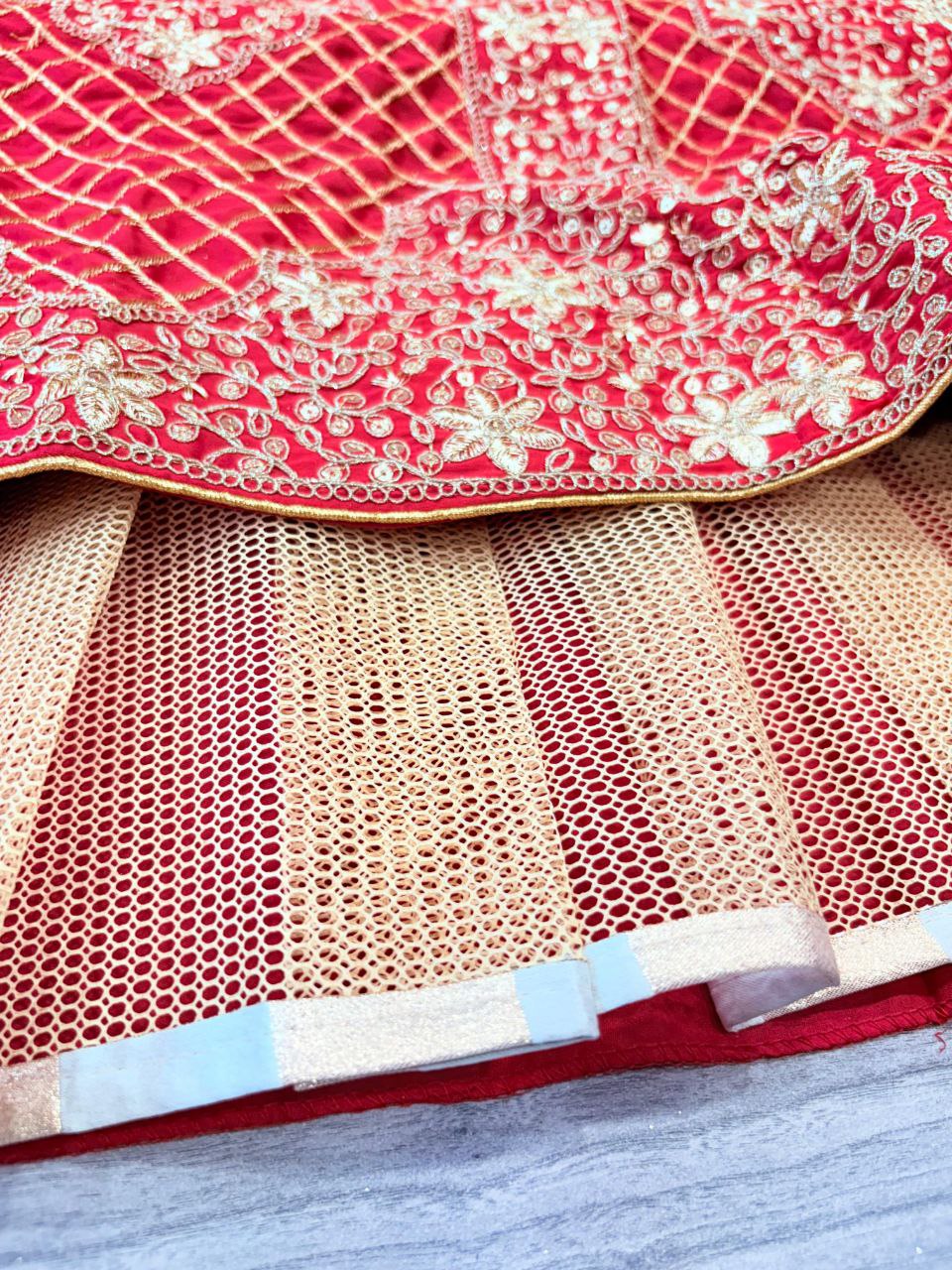 Exotic Malai Satin Jari Work Bridal Red Color Lehenga Choli