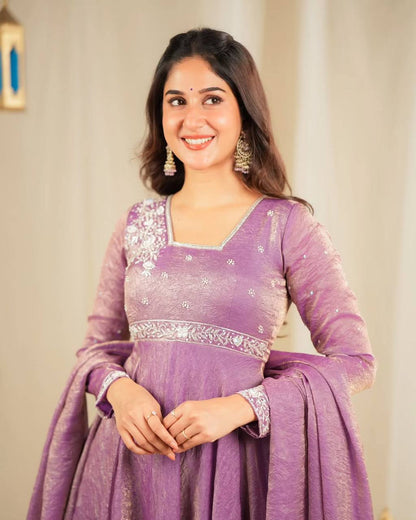Charming Sequence Work Lavender Color Gown