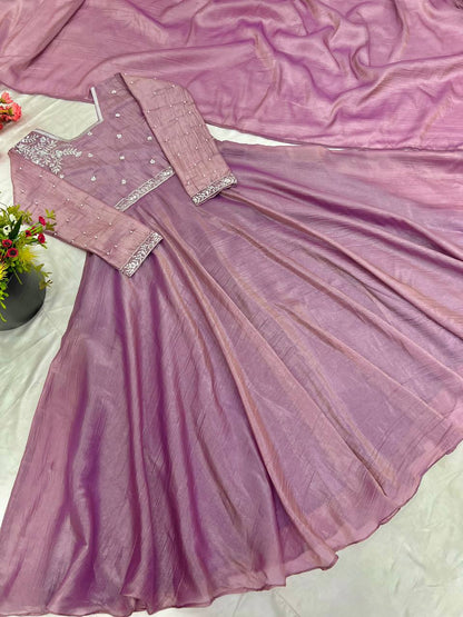 Charming Sequence Work Lavender Color Gown
