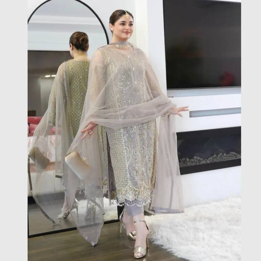 Festive Wear Soft Net Beige Color Salwar Suit