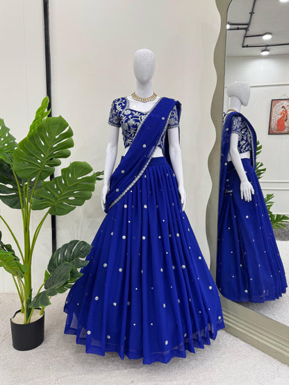 Traditional wear Thread With Sequence Work Blue Color Lehenga Choli