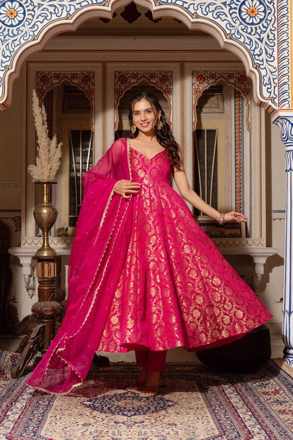 Stunning Jequard Weaveing Pink Color Gown