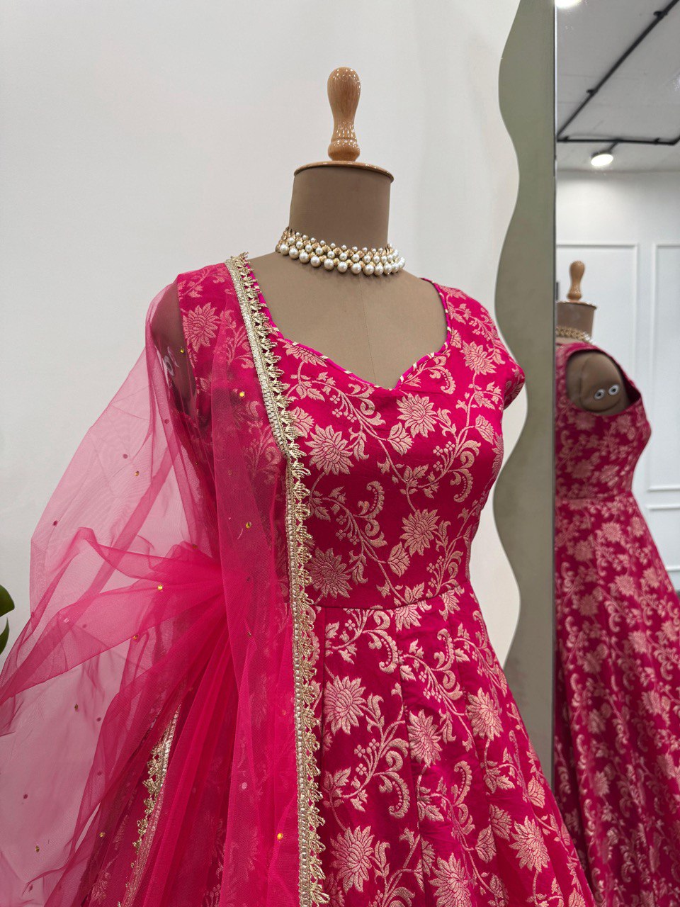 Stunning Jequard Weaveing Pink Color Gown