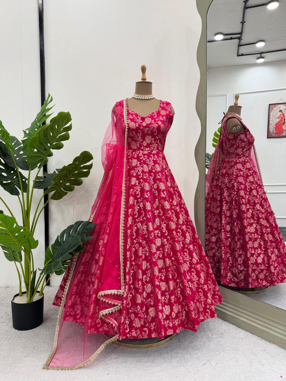 Stunning Jequard Weaveing Pink Color Gown