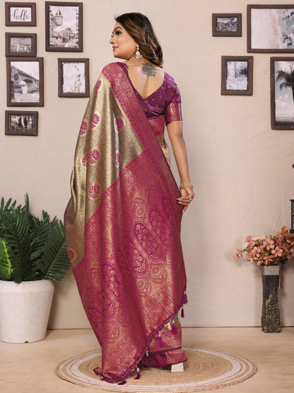 Admiring Tissue Silk Beige & Purple Color Saree