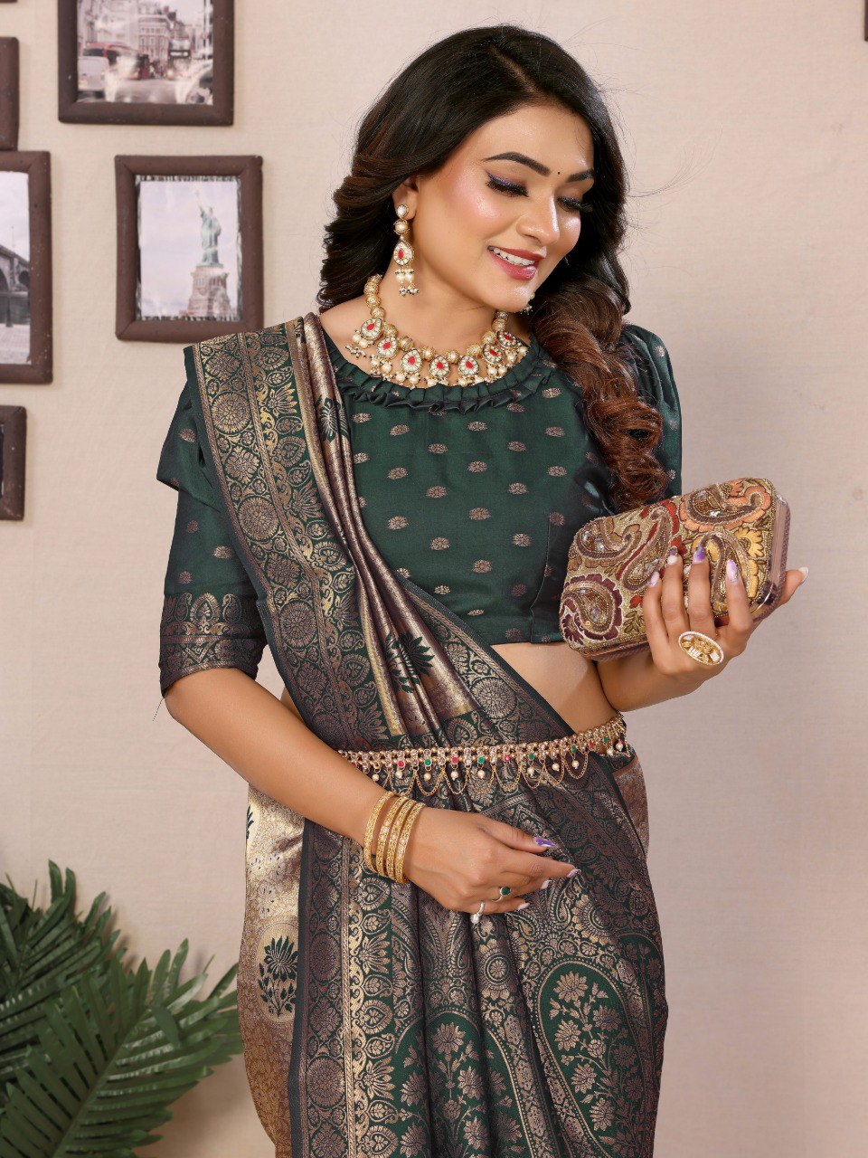 Admiring Tissue Silk Green Color Saree