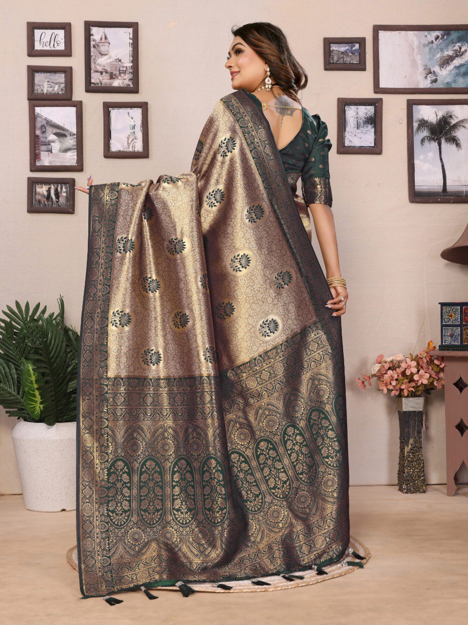 Admiring Tissue Silk Green Color Saree