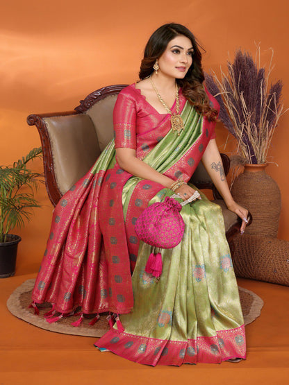 Classic Banarasi Silk Perrot & Pink Color Saree