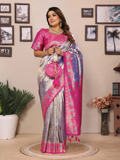 Classic Banarasi Silk Purple & Pink Color Saree