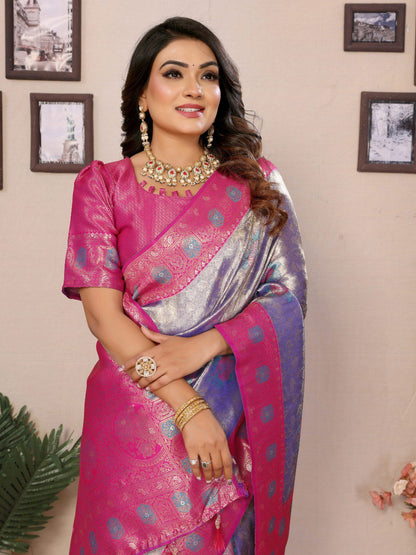 Classic Banarasi Silk Purple & Pink Color Saree
