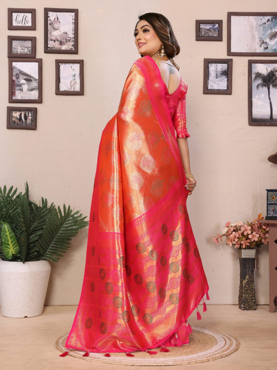 Presenting Paithani Banarasi Silk Orange & Pink Color Saree