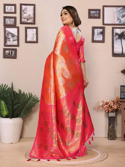 Presenting Paithani Banarasi Silk Orange & Pink Color Saree