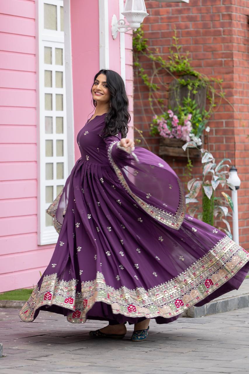 Captivating Georgette Purple Color Gown