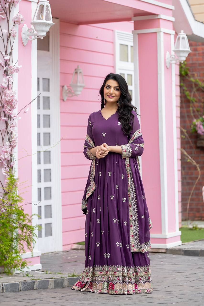 Captivating Georgette Purple Color Gown