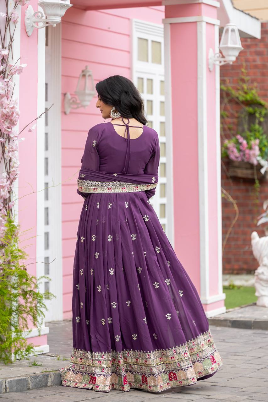 Captivating Georgette Purple Color Gown