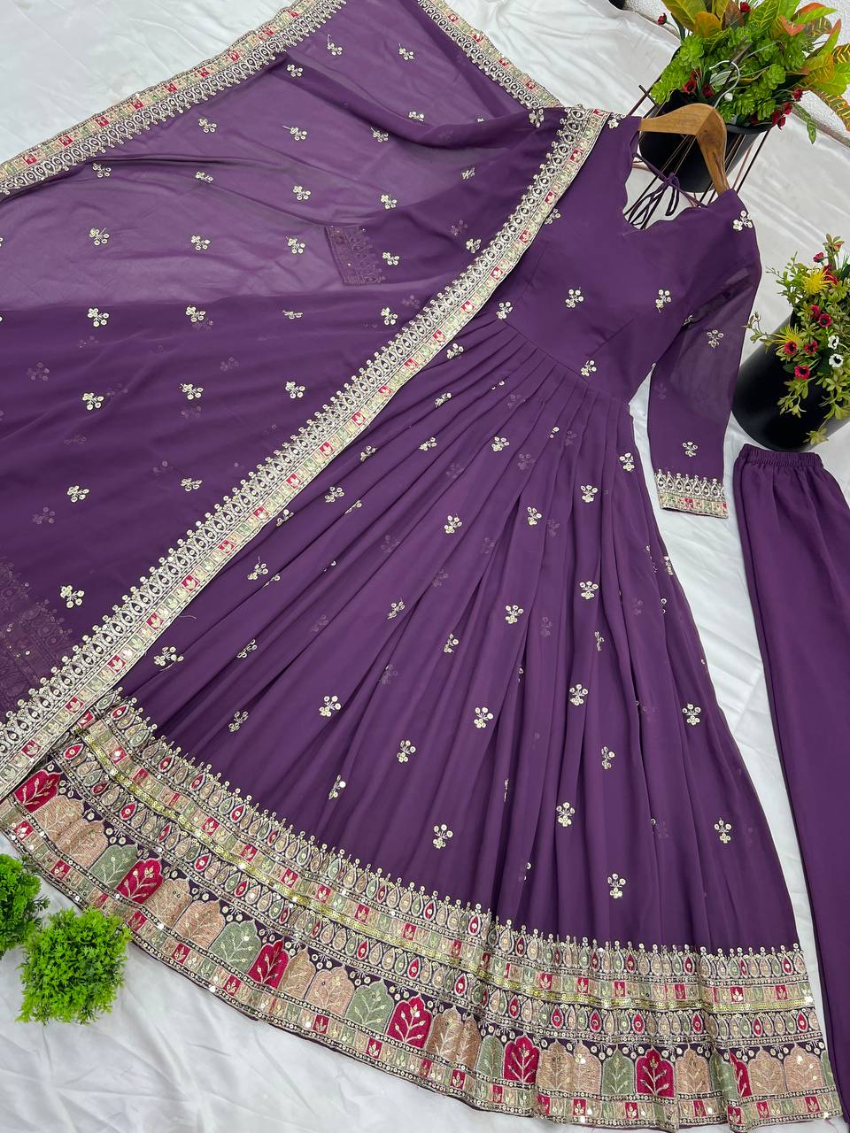 Captivating Georgette Purple Color Gown