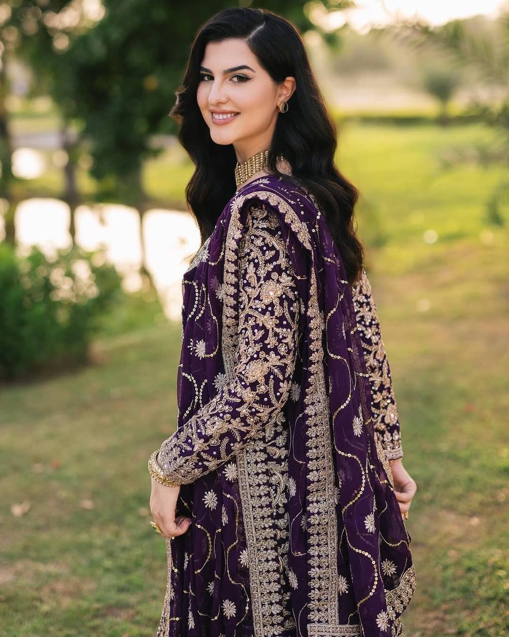 Opulent Georgette Sequence Work Purple Color Palazzo Suit