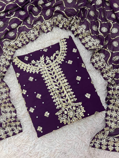 Opulent Georgette Sequence Work Purple Color Palazzo Suit