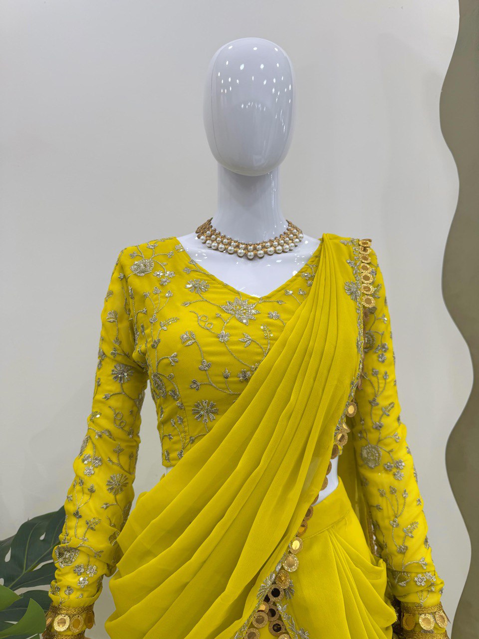 Haldi Wear Gorgette Yellow Color Reday To Wear Saree