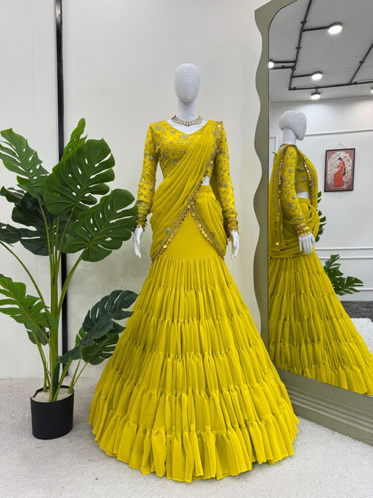 Haldi Wear Gorgette Yellow Color Reday To Wear Saree