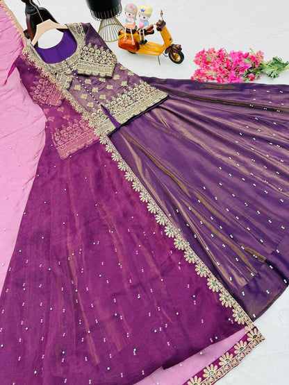 Simmer Silk Wedding Wear Purple Color Top With Lehenga