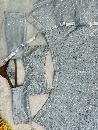 Sangeet Wear Rangoli Silk Embroidery Work Silver Color Lehenga Choli