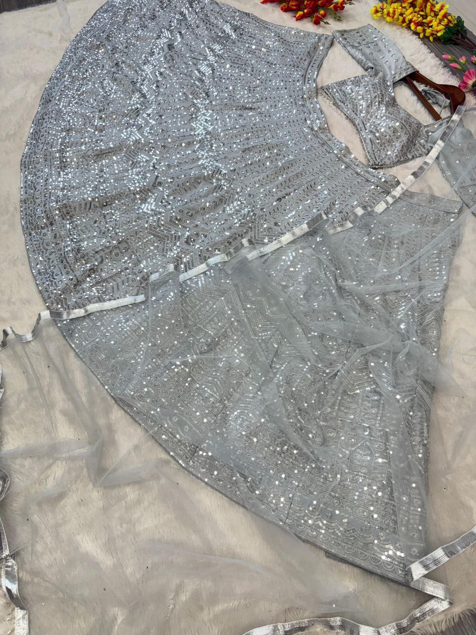 Sangeet Wear Rangoli Silk Embroidery Work Silver Color Lehenga Choli