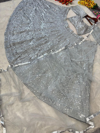 Sangeet Wear Rangoli Silk Embroidery Work Silver Color Lehenga Choli