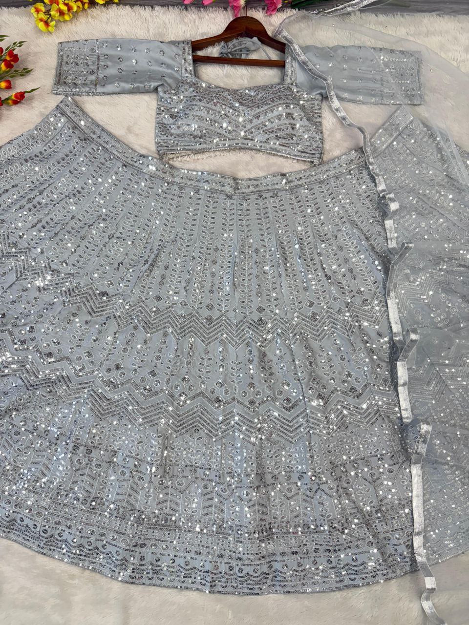 Sangeet Wear Rangoli Silk Embroidery Work Silver Color Lehenga Choli