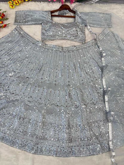 Sangeet Wear Rangoli Silk Embroidery Work Silver Color Lehenga Choli