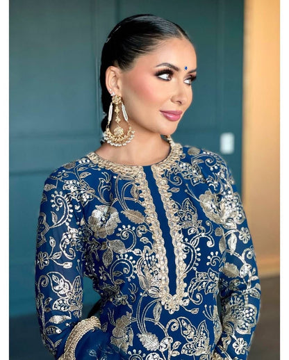 Superhit Gorgette Sequence Work Teal Blue Color Sharara Suit