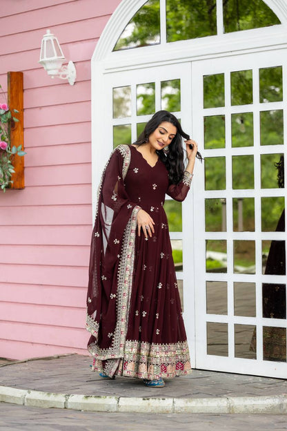 Captivating Georgette Maroon Color Gown