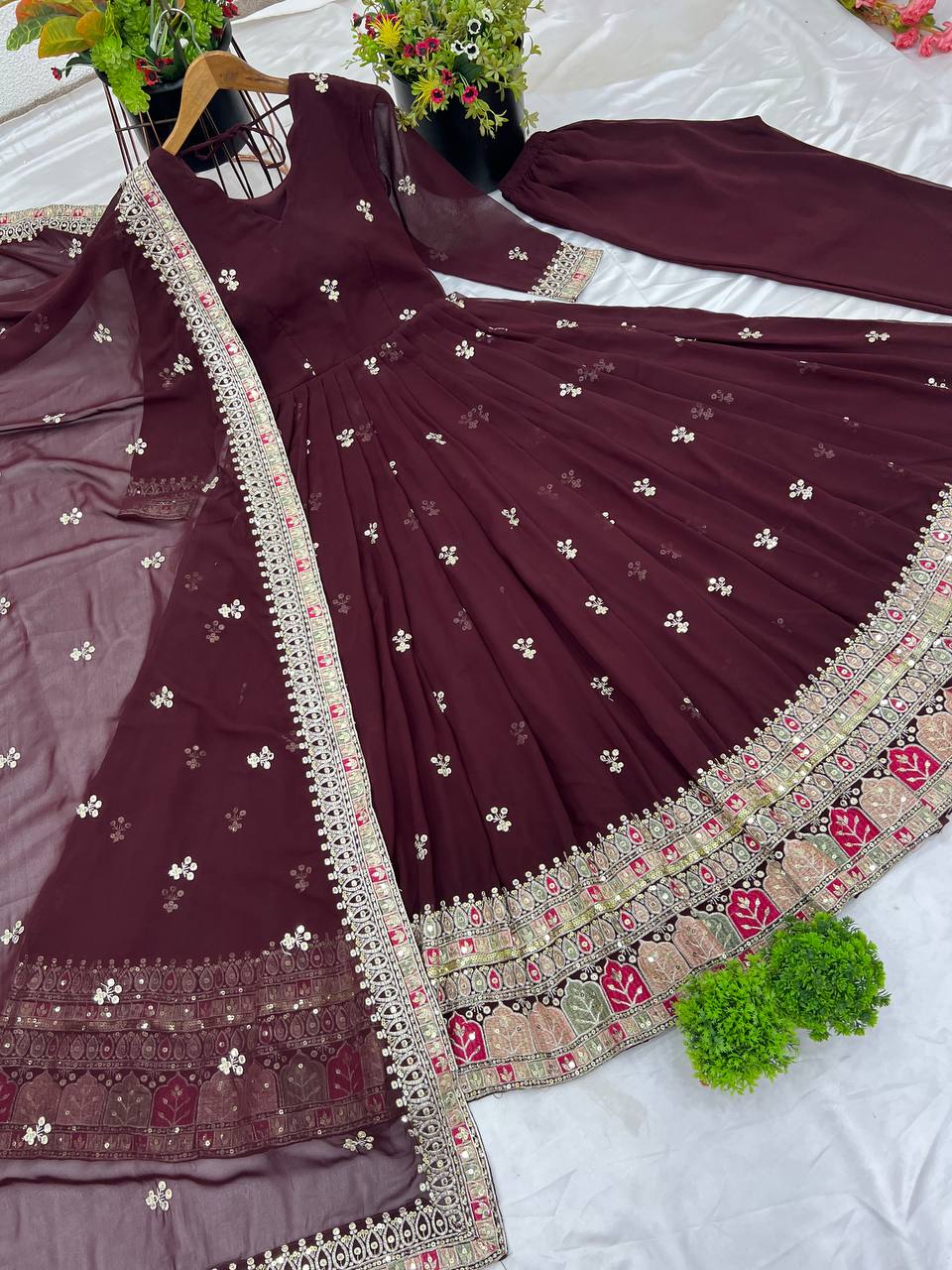 Captivating Georgette Maroon Color Gown